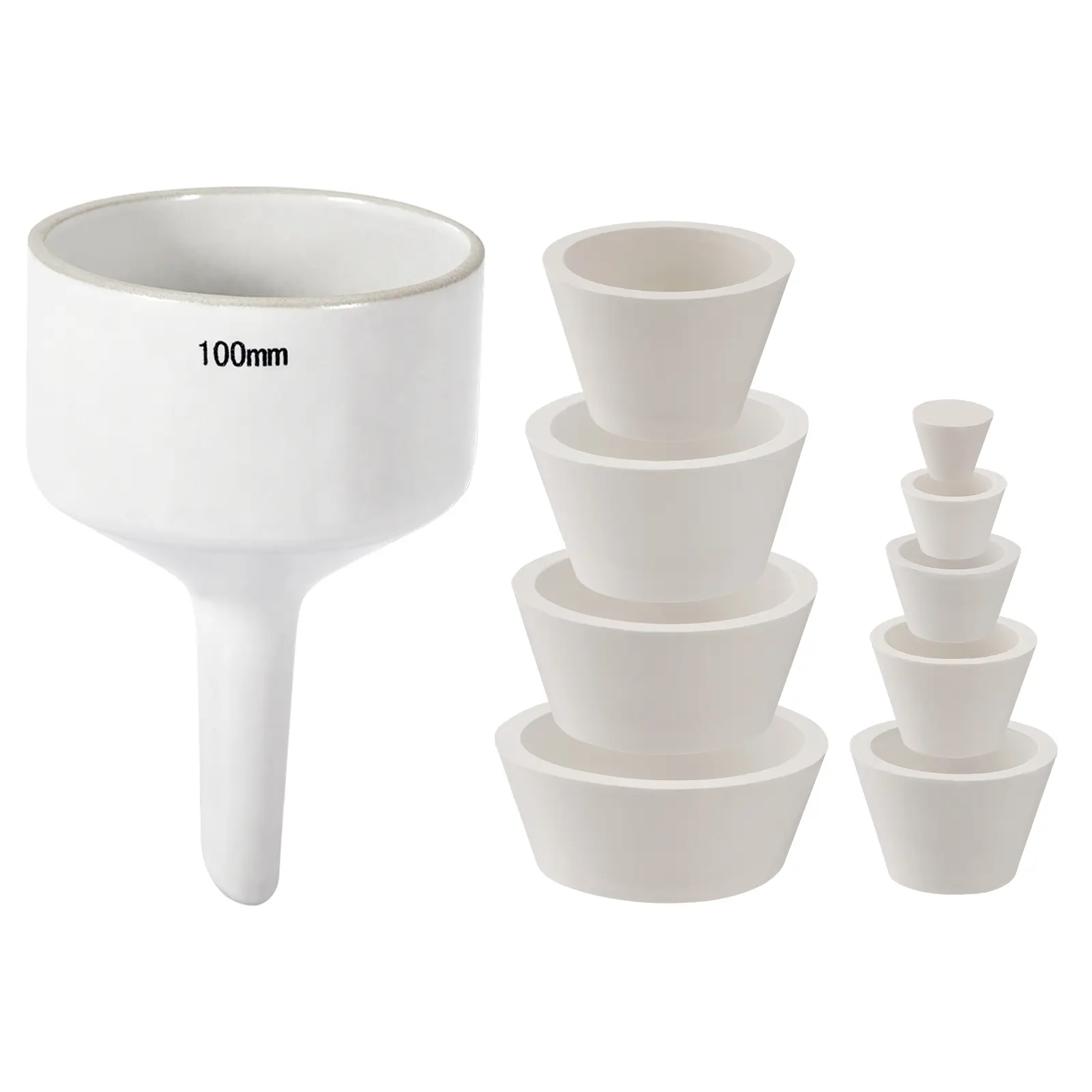 100mm Glazed Ceram High-Purity Ceramic Buchner Funnel Filtration Tool Kit with 9 Pieces of Universal Different-Size Adapters, 10-Piece Laboratory Hand Tool Set
