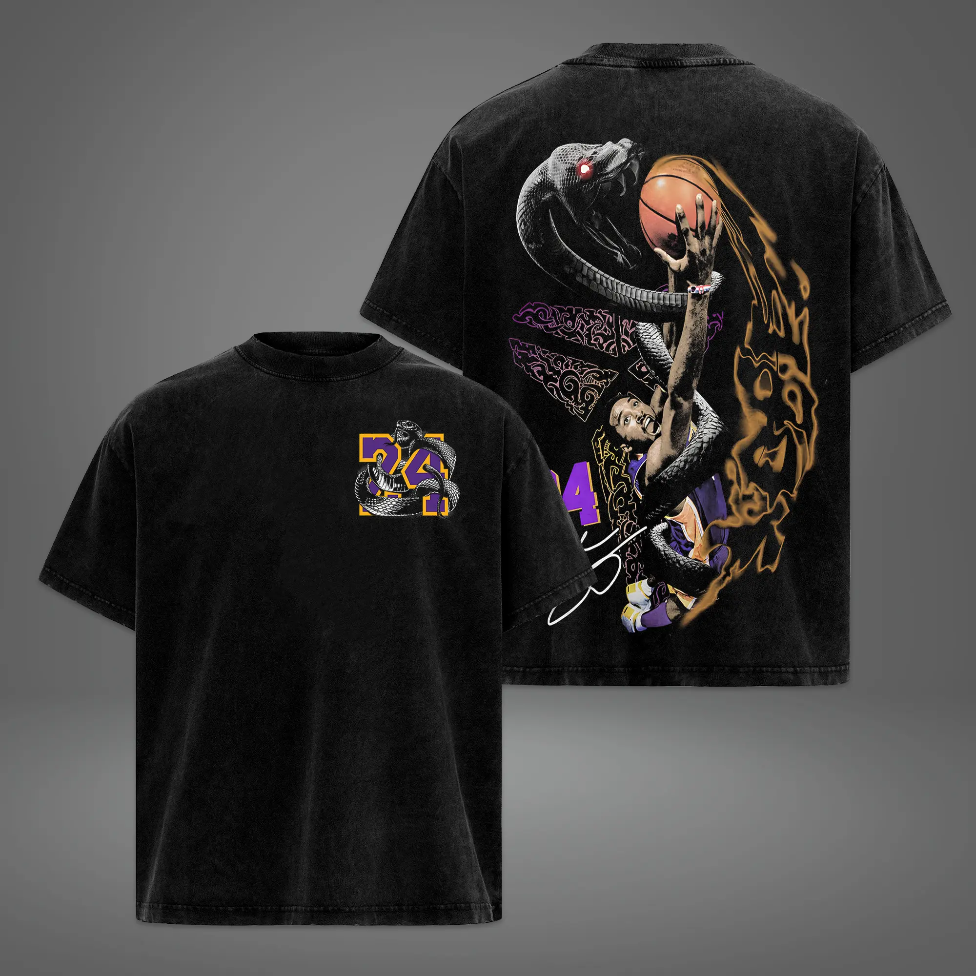 Vintage Acid Washed Black Mamba #24 Kobe Bryant T-Shirt Retro Bootleg Basketball Design Streetwear Fan Gear Game Day Outfit Gift For Basketball Fans Casual Outfit