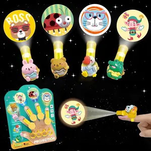 LED Projection Finger Lights Set, Fun Educational Toy with Cartoon Patterns, Interactive Light Up High-Definition Projector Lamp for Kids Party Gifts(Electric battery)