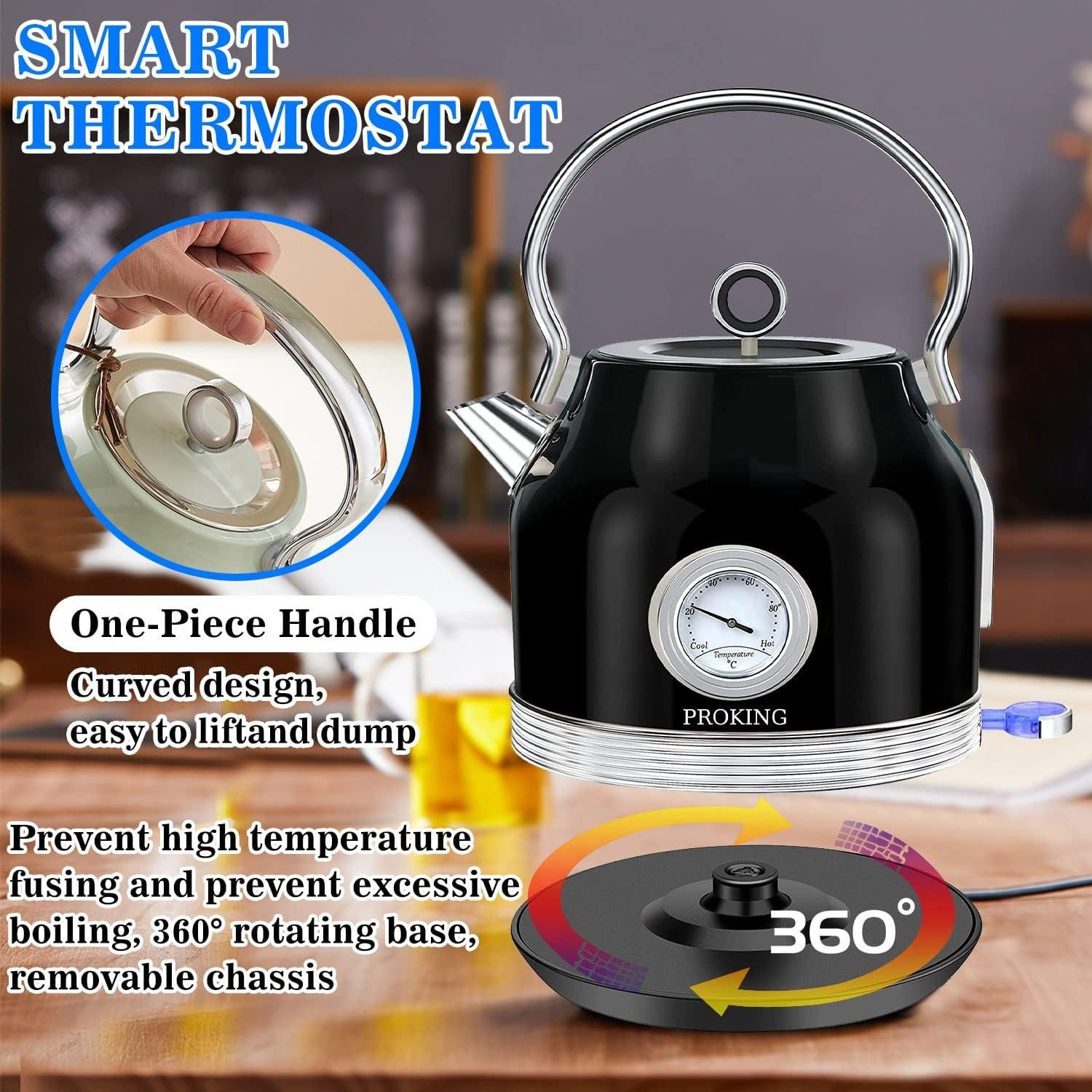 1.7 Liter Half Circle Electric Tea Kettle with Thermostat in Black