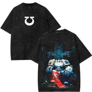 WARHAMMER 40K "CALGAR" Chapter Master of Ultramarine Vintage Washed Graphic Tees, Casual Crewneck Short Sleeve Men Gift Cotton Fabric shirts Menswear