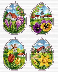 Counted cross stitch kit with plastic canvas "Easter eggs" set of 4 designs 7667