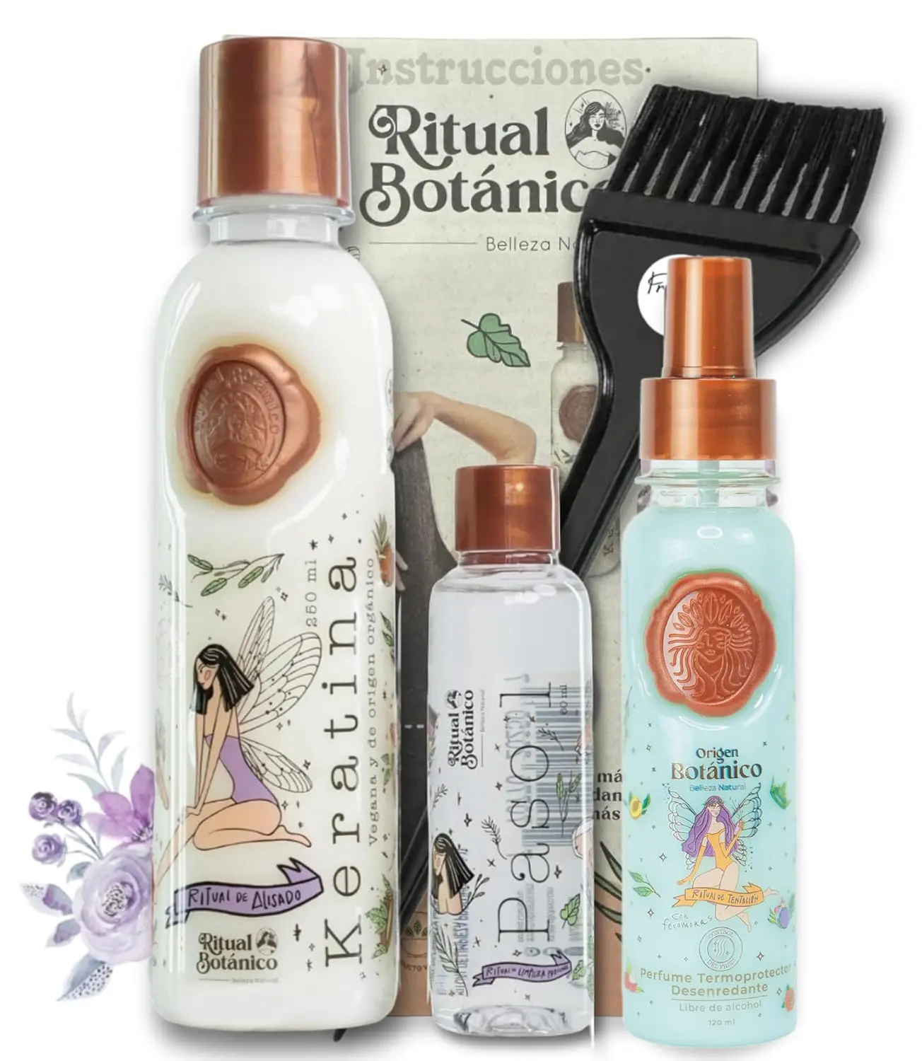 Origen Botanico Keratin Treatment 250ml + Heat Protectant 120ml | Vegan, Formaldehyde & Ammonia Free | Includes Applicator Brush & Guide | Colombian Hair Care