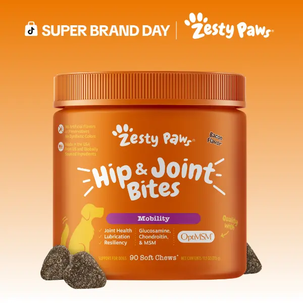 Zesty Paws Hip & Joint Mobility Bites for Dogs Natural Joint Health Supplements with OptiMSM Glucosamine & Chondroitin Sulfate 90 Soft Chews