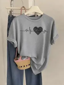 Womens Crew Neck Short Sleeve T Shirt Tops 3 Colours Available Leopard Print Heart ECG Graphic Relaxed Fit Hide Tummy Slimming Soft Skin Friendly Breathable Youthful Tone Enhancing Lazy Style Versatile Essential For Daily Commute Travel Dating Girls Day O