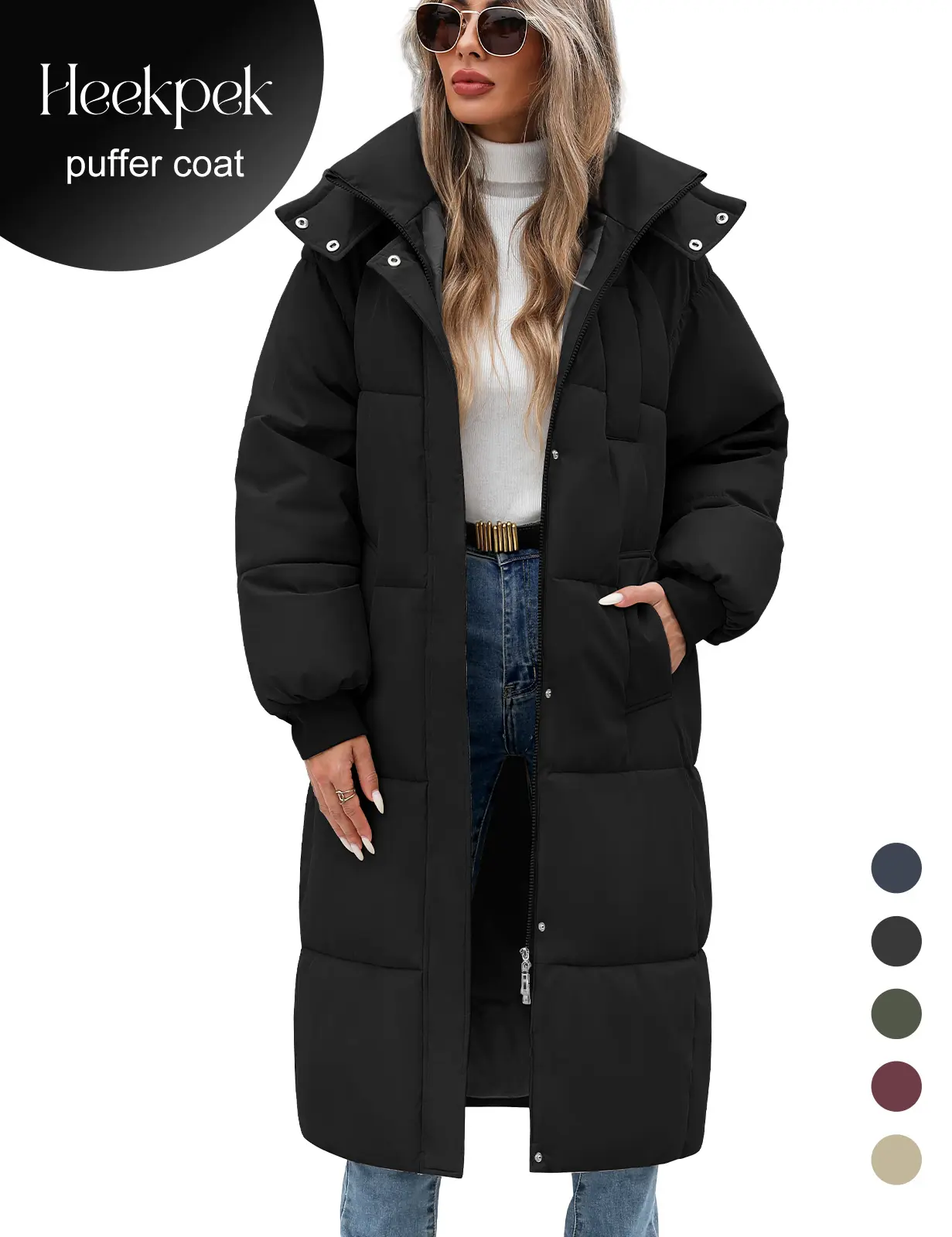 【Off-Season Clearance】Women's Long Quilted Coat Winter Thicken Warm Puffer Jacket Fashion Hooded Zip Up Parka Outerwear with Pockets