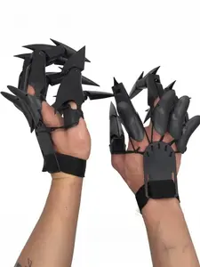 Halloween Articulated Finger Extensions with Gloves 3D Printed Flexible Finger Scary Skeleton Bone Claw Hand for Cosplay - One Pair Black Halloween Devil Claws（No gloves） Accessories #Fashionweek#Fallfreshness