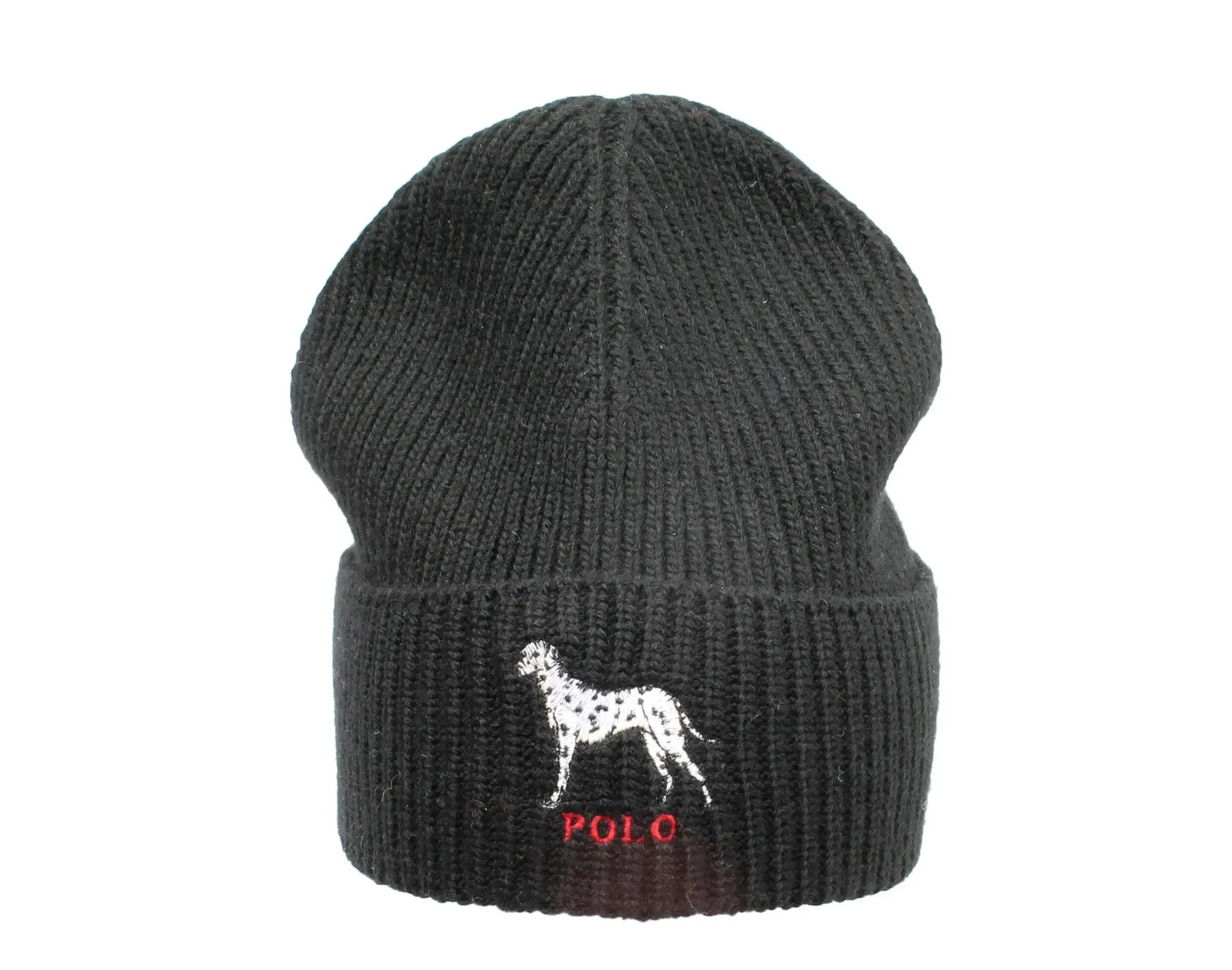 Polo Ralph Lauren Dalmatian Dog Knit Cuffed Beanie Hat in Black | Cap