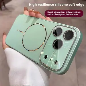 Micro Matte Texture Magnetic Lens Protection Case for IP17 Pro Max IP16 IP15 IP14 Pro Max Large Window Anti-drop Full Coverage Electroplated Silicone Soft Edge