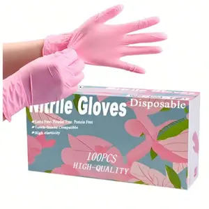Baby Pink Gloves Disposable Latex-Free Food For Cooking Cleaning Household Pet Care Beauty Spa Pink Nitrile Gloves Powder Free Disposable Latex Free (100/Ct Box)