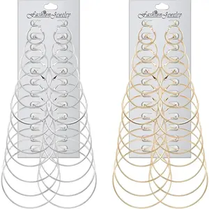 FLORIDECO Women's 24-Pair Multi-Size Alloy Metal Hoop Earrings Set, 2-7.5cm Dia High Shine Circle Shape Earrings, Earcuff, Trendy Fashionable Accessories for Daily Wear
