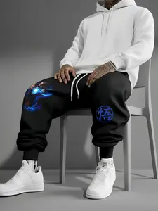 Anime Print Casual Pants, Men's Heavyweight Pants, Women's Stylish Skinny Jogger Pants with Drawstring Waist, Fitness & Casual Streetwear