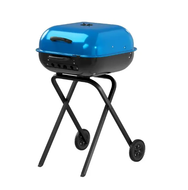 Walk-A-Bout, Original Square Charcoal Grill-100% Pre-Assembled Portable Steel, Blue