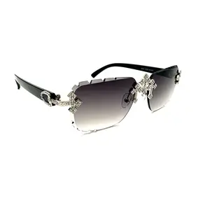 Gold/Silver Triple Cross ICED-OUT Sunglasses - Black Tinted Hiphop Shades