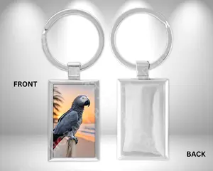 African Grey with Sunset Rectangle Metal Keychain