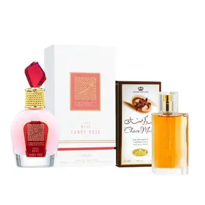 2 Pack of Musk Candy Rose Thameen Collection Eau de Parfum Spray for Women, 100ml by Lattafa and choco musk 50 ml perfume