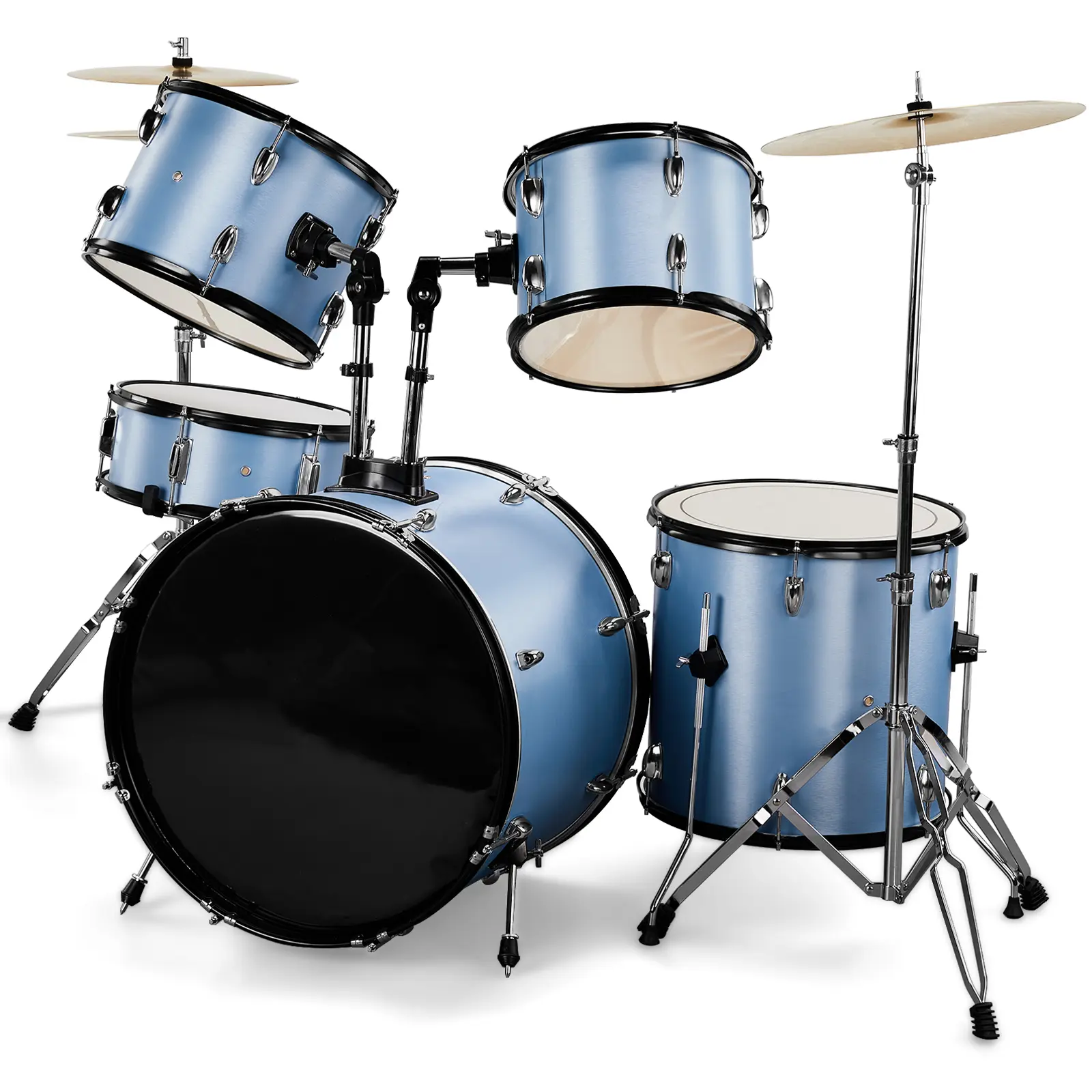 Adult 5-Piece Full Size Drum Kit - Blue Percussion Instrument with Adjustable Stool, Cymbals, Pedal & Sticks