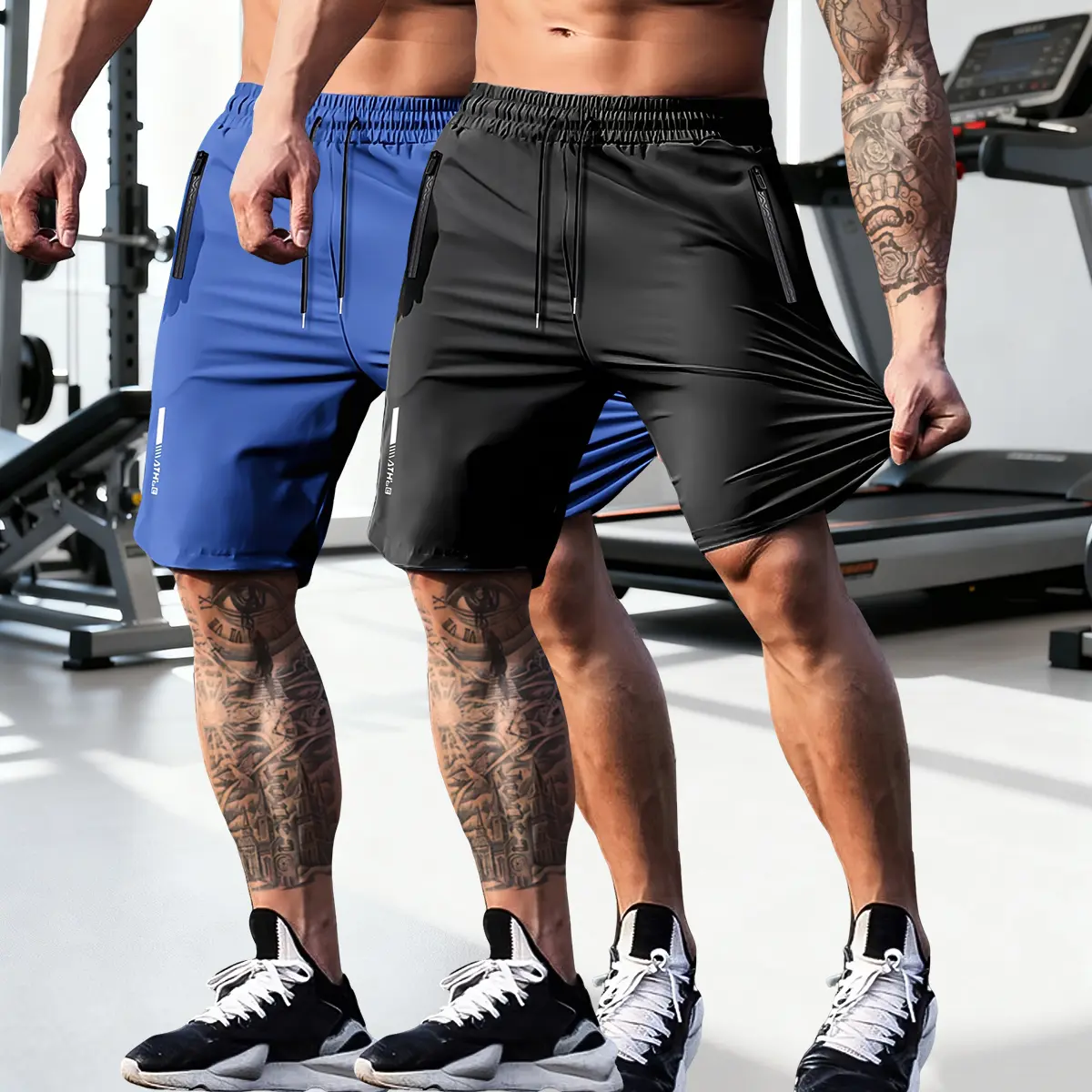 Men's Drawstring Elástico Dual-Sport Set Shorts, 2-Pack Better-Fitting Elastic Waistband with Tie, Zipper Pockets, Soft Cozy Fabric for Running, Football, Casual Indoor/Outdoor Wear - Ideal Men's Gift, Set Men's Shorts, Better-Fitting Men's Shorts