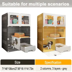 Spacious Cat Cage & Litter Box | All-in-One Pet Villa with Storage Cabinet, Easy Assembly & Cleaning, Modern Design for Indoor Cats - Space-Saving Cat House for Small Apartments, Contemporary, Highquality Materials, Apartment Pets NEW