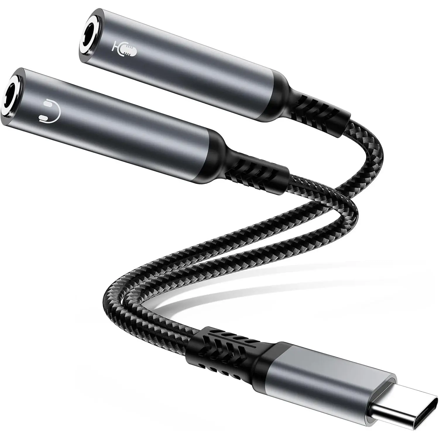 USB C to Microphone Adapter, Type C to 2 TRS 3.5mm Headphone and Microphone Splitter for Dual-Plug PC Gaming Headset Compatible with  17/16/15, iPad /Air,MacBook,Pixel,Galaxy S26/S25/S24/S23