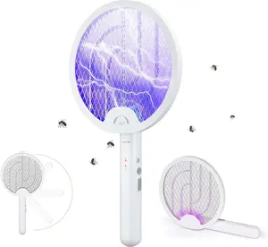2026 4000V Handheld Foldable Electric Fly Swatter with Foldable Grip, 2-in-1 Rechargeable 1200mAh Battery, Purple Light Mosquito Killer Lamp, Safety Net for Indoors/Outdoors Home Care Supplies