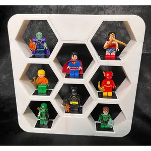 Hexagon Wall Display for 8 Minifigures Compatible with Lego Durable Organizer Racks Made in USA