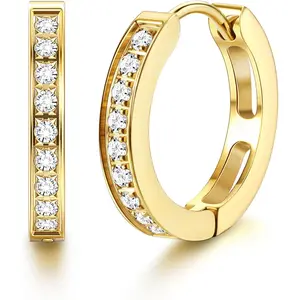 MILACOLATO 316L Stainless Steel Hoop Earrings for Men Women Hypoallergenic Cubic Zirconia Silver/Black/Gold Hoop Huggie Cartilage Earrings for Women Men Hoops 13 mm 20 mm