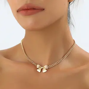 Elegant Bowknot Metal Pendant Fashion Necklace, Exquisite Women's Jewelry for Daily Wear, Parties, Dates, and Mother's Day Gifts