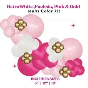 Pretty In Pink Balloon Garland Combo Pack Retro White Fuchsia Pink & Gold Multi Color Kit Includes Sizes 5 12 18 Decoration Elegant Pastel Wedding