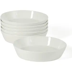 Selma Pasta Set of 6, 43oz White Porcelain Soup & Salad Bowl, Wide and Shallow, Chip Resistant, Dishwasher & Safe