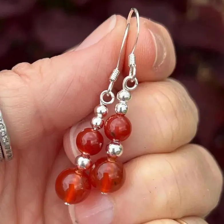 Handmade Carnelian Dangle Earrings – Vibrant Orange Gemstone Jewelry, Boho Beaded Style