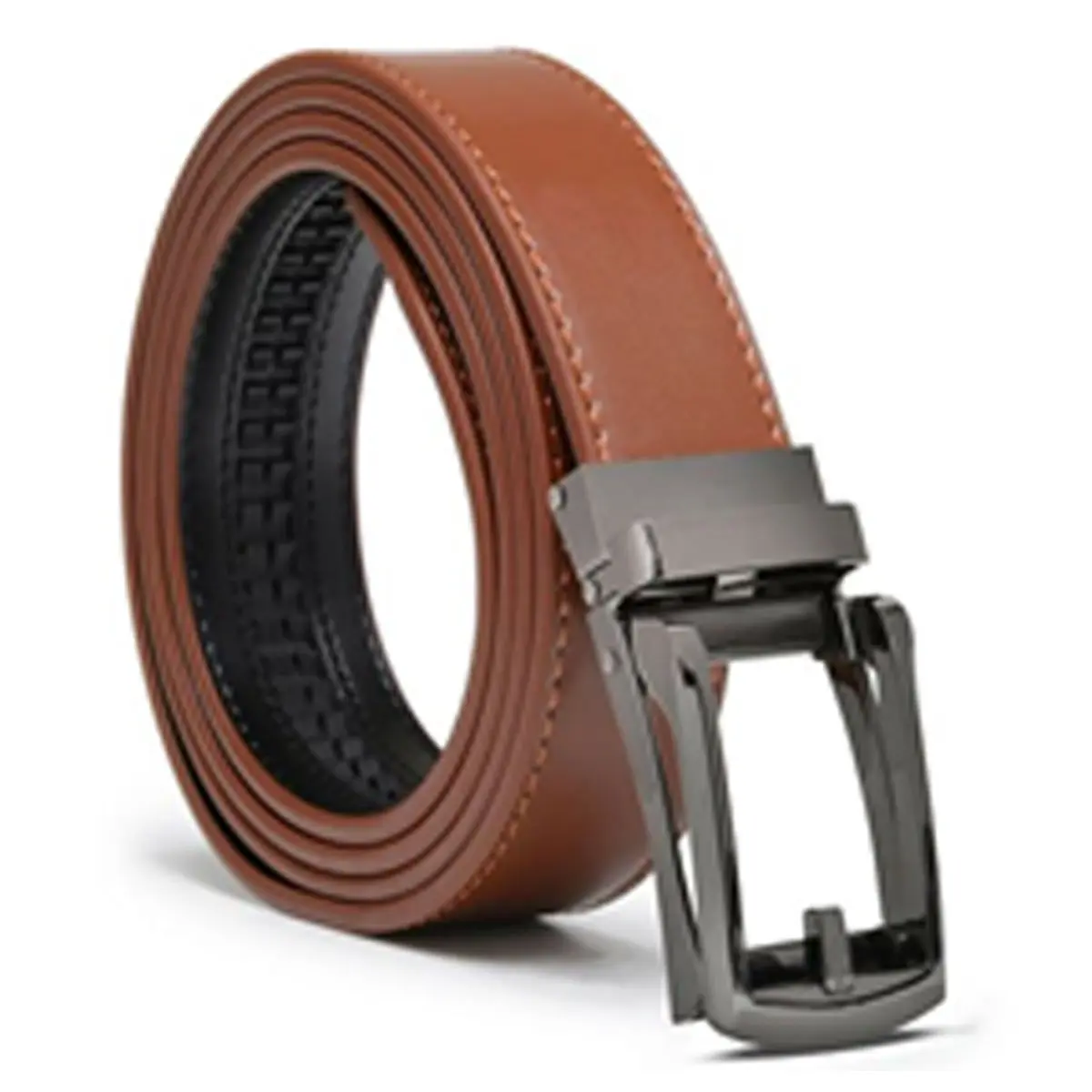 (Leather PU Ratchet) Cognac-Black Buckle