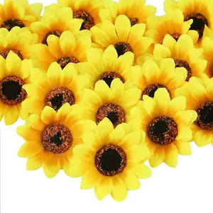 25pcs Fake Sunflowers Heads, 2.8" Artificial Sunflower Gerbera Daisy Flowers Heads Silk Sunflowers for DIY Wedding Party Craft Home Party