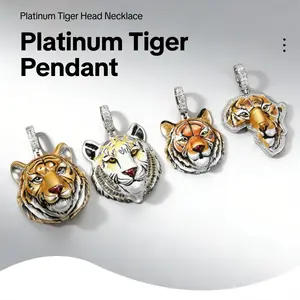 Men's High-End Thick Platinum-Plated Tiger Head Pendant Necklace, Handcrafted Fine Enamel Details, Realistic 3D Animal Design, Hip Hop Street Style Statement Accessory, Luxury Gentleman Gift
