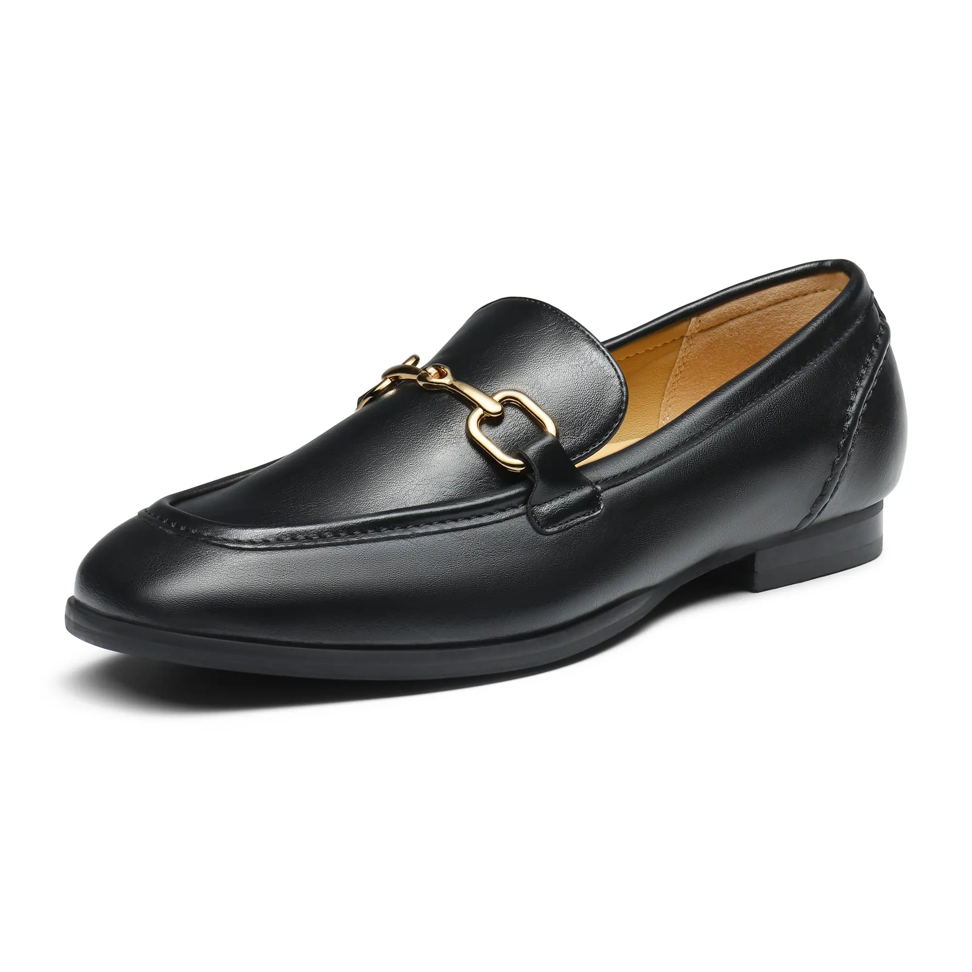 【BRUNO MARC Anniversary】 Women's Stylish Rubber Penny Loafers - Business Casual, Easy On, Office-Appropriate Classic Slip-On Flat Bottom Gold Accent Walking Shoes, Business Casual Loafers, Classic Slip-On Loafers tiktokshopbacktoschool