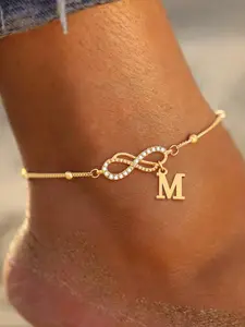 Women's Stainless Steel Anklet, Personalized Fashionable Infinite Symbol Initial Letter Design, Casual All-Season Foot Jewelry