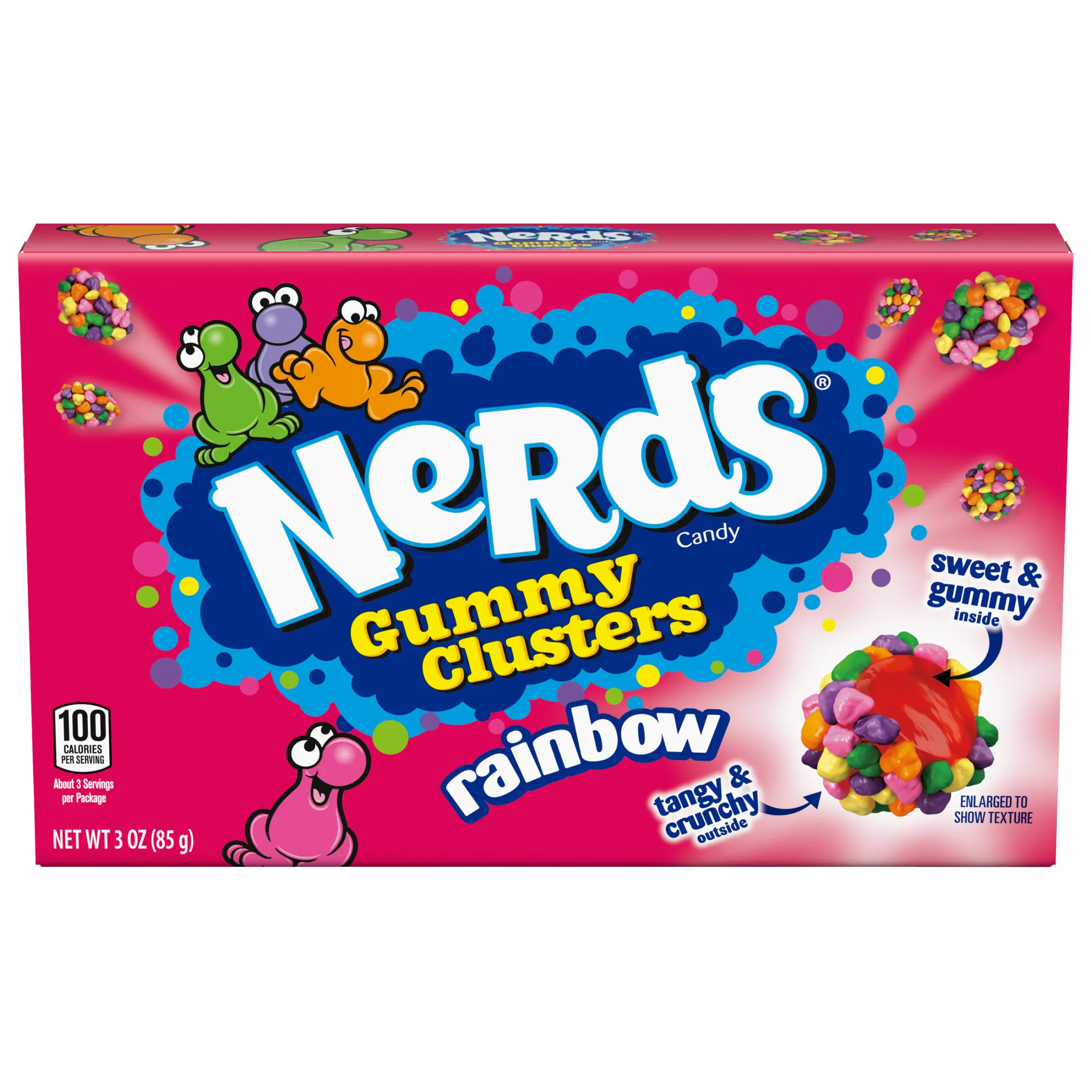 NERDS Gummy Clusters Snack, Rainbow Flavor, Crunchy-Gummy Texture, 3 oz Box