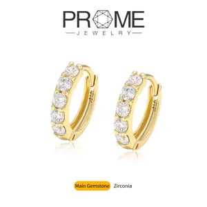 （ET003）Fashionable Cubic Zirconia Hoop Earrings Gold-Plated, Versatile and Elegant Jewelry for Women’s Everyday Wear