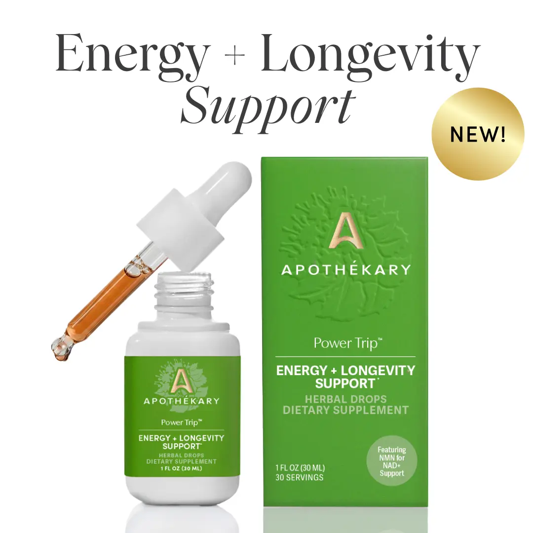 Apothékary Power Trip - Energy and Longevity, NMN for NAD+ Support Liquid Herbal Drops* | Alcohol-Free, Non-GMO Project Verified, Certified Gluten-Free, PETA Certified Vegan & Cruelty-Free, Third Party Tested, Made in the USA