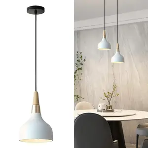 Nordic Style Pendant Light, Modern Simple Design, Metal Shade and Wood Decor, Suitable for Kitchen Island, Dining Room, Bedroom, Home Decor Lighting