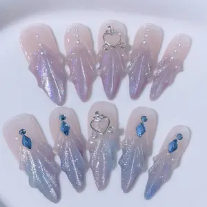Pure hand-worn nail mermaid legend high-grade temperament cat-eye nail patch show white minority European and American nails