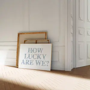 Darrell How Lucky Are We Wall Art, Coastal Granddaughter Print, Beachy Wall Art, Seaside Dorm Room, Trendy Blue Coastal Print No Frame