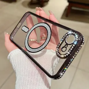 Phone Cover - Sparkling Glitter Electroplated Gradient Flash Magnetic Luxury Protection Casing Compatible with for iPhone 17E 16E Phone Cover