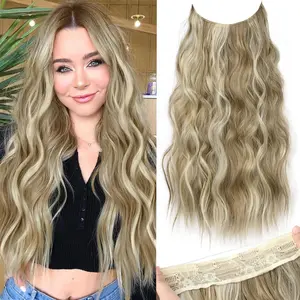 CHAOEE 20Inch Invisible Wire Hair Extensions with Transparent Headband Adjustable Size 4 Secure Clips Long Wavy Secret Wire Hairpiece 20 Inch Dirty Blonde Mixed Bleach Blonde for Women
