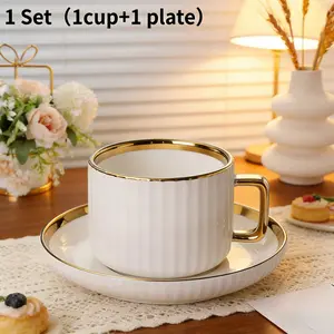 Luxury Gold Trim Ceramic Tea and Coffee Set, Cup, Elegant and, Dishwasher Safe, Ideal for Home Kitchen, Afternoon Tea, Gifts, Beverage Cup Set