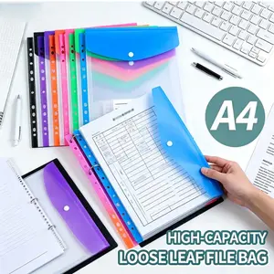 18 A4 color loose-leaf file folders, large capacity file storage bags - featuring expandable buttons and label pockets, transparent visible contract bags, snap 11-hole plastic storage bags, sturdy and waterproof, perfect for use in schools and workplaces