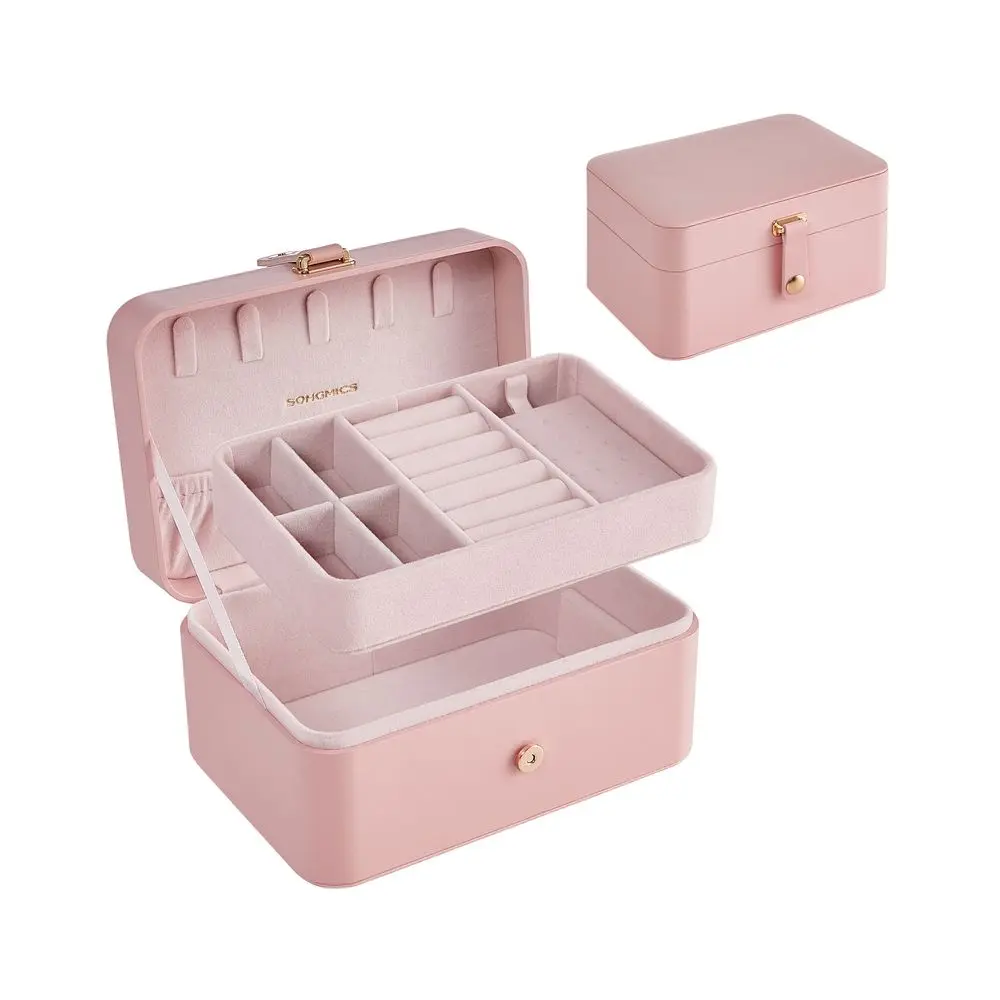 SONGMICS GISELLA Collection - Travel Jewelry Organizer, 2-Layer Jewelry Case Holder with Shiny Metal Hardware, Portable, Premium Velvet, for Earrings Necklaces
