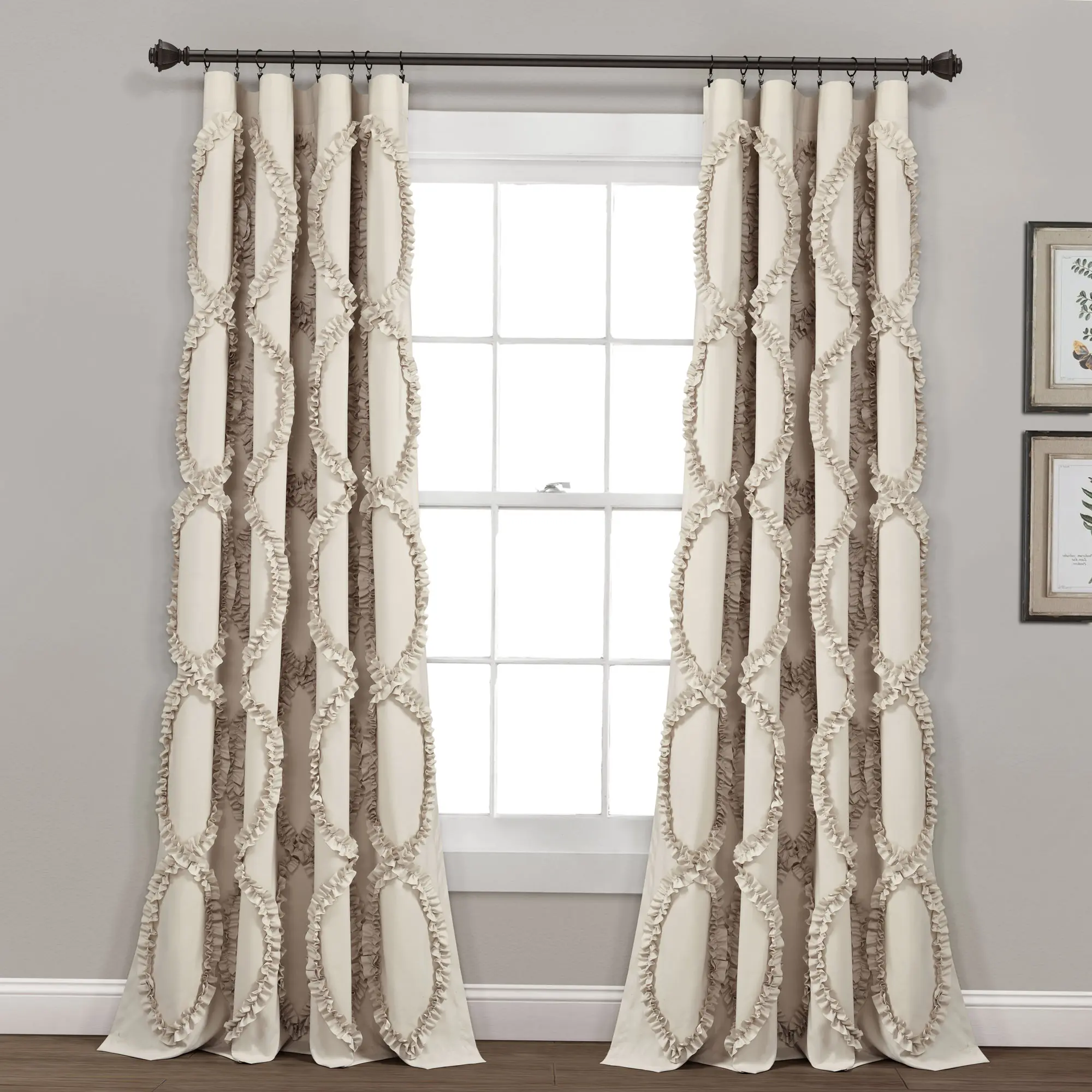 Lush Decor Avon Light Filtering Ruffle Window Curtain (Single Panel), 54in W x 45-95in L - Living Room Drapes - Vintage Aesthetic Room Decor, Aesthetic Home Decor