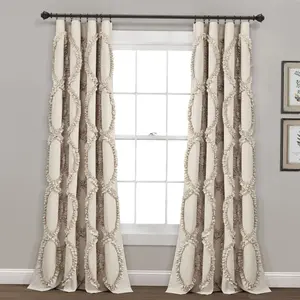 Lush Decor Avon Light Filtering Window Curtain Panel Single,  L54" W x 45‘’—95" - Ruffle Curtains for Living Room - Drapes - Vintage Coquette Decor