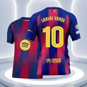 25 26 Home Red And Blue 10# Lamine Yamal Short Sleeve Soccer Jersey Fans Version